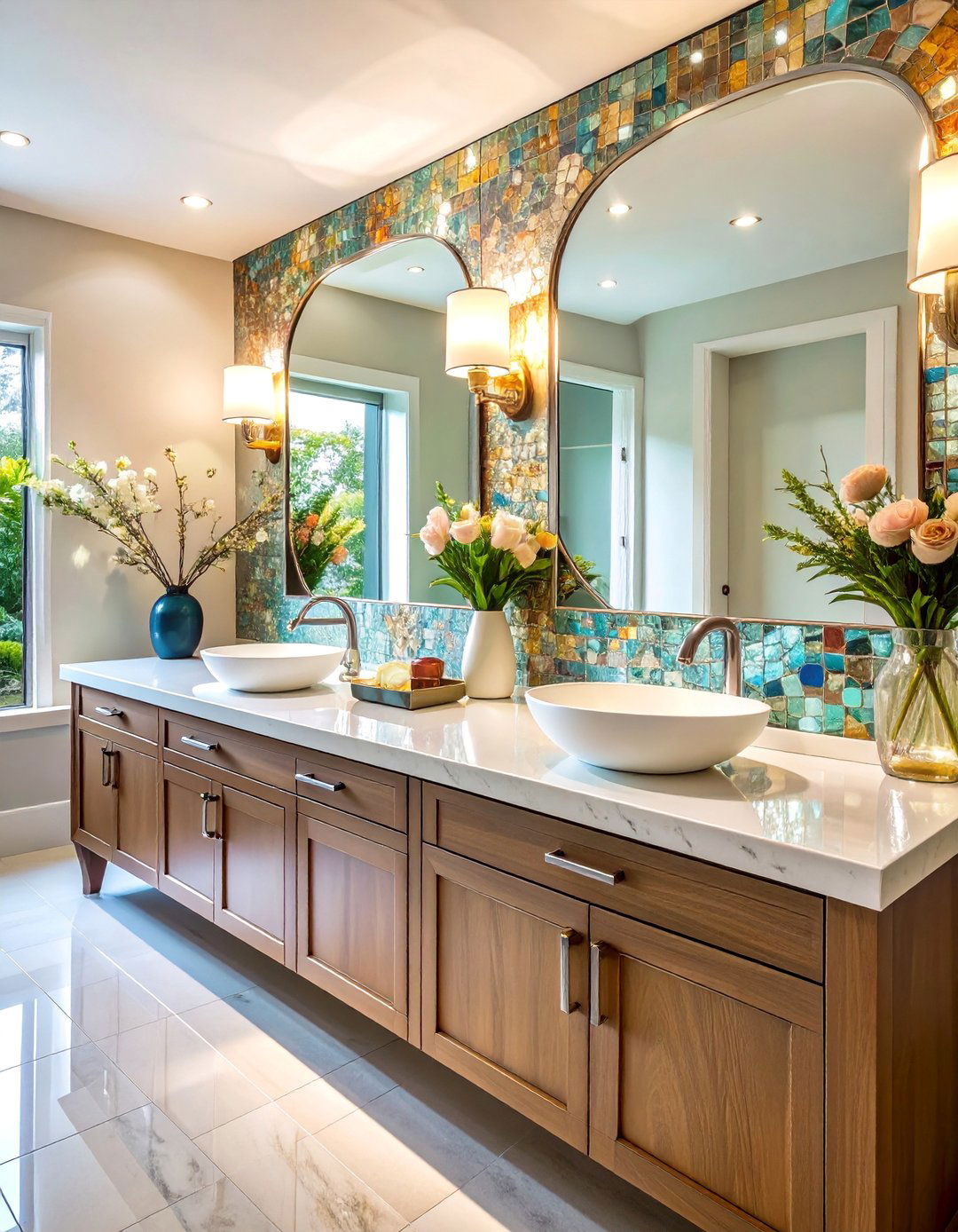 Glass Mosaic Tile with Iridescent Finish - 25 Bathroom Backsplash Ideas