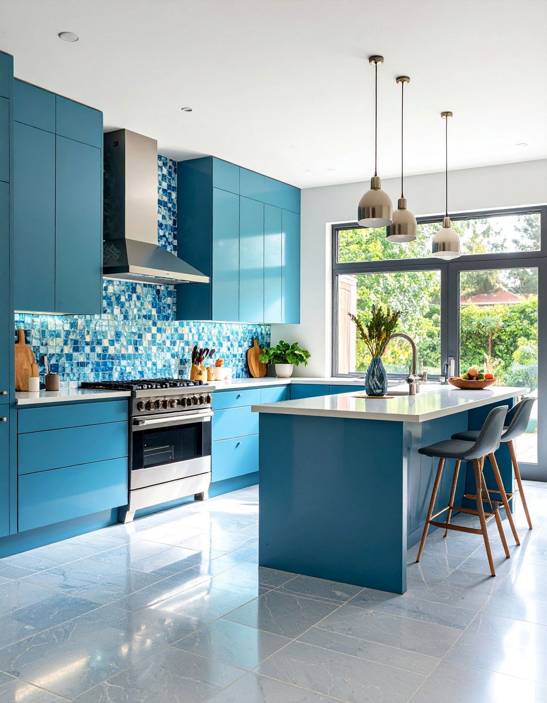 Glass Mosaic Tiles with Iridescent Finish - 25 White Cabinet Kitchen Backsplash Ideas