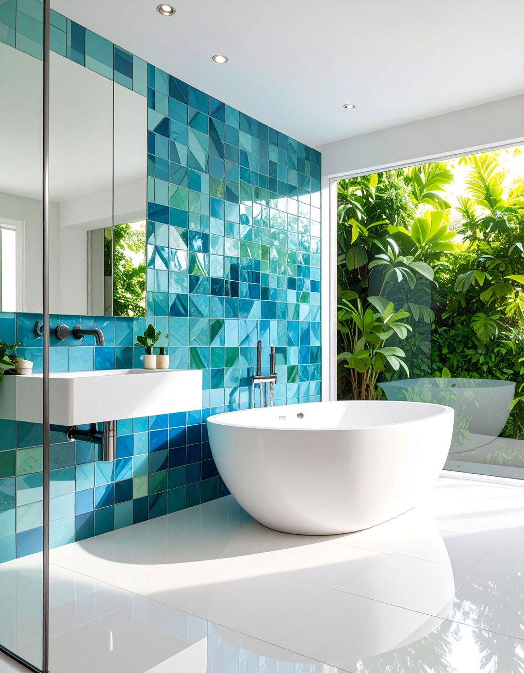 Glass Mosaic Tiles with Light Reflection - 25 Bathroom Wall Ideas
