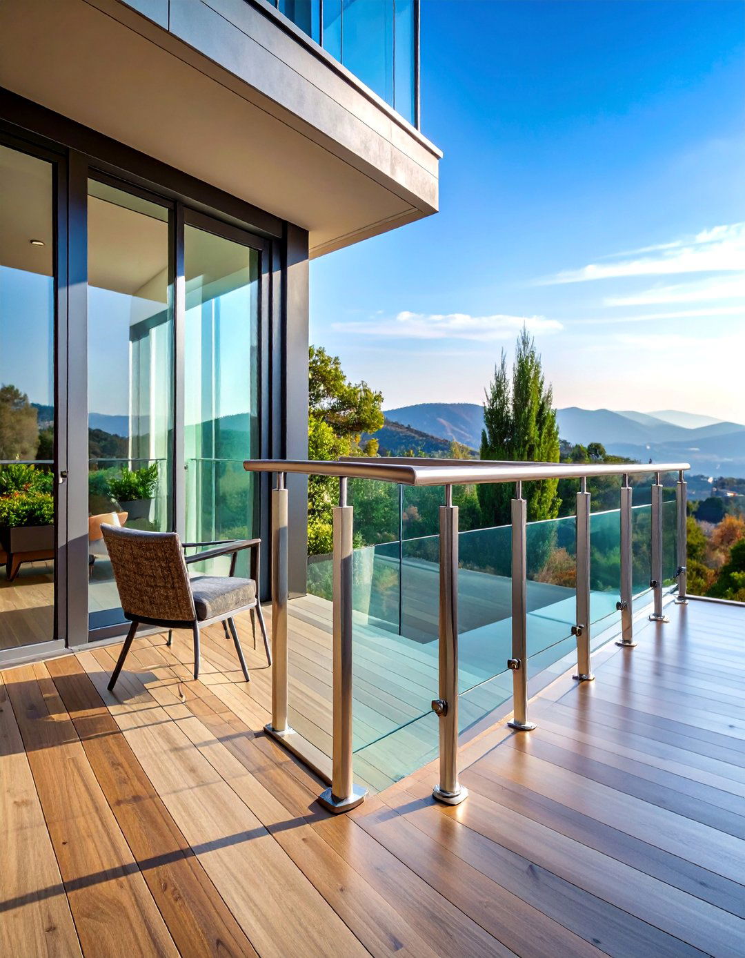 Glass Panel Balcony Railing with Stainless Steel Frame - 25 Balcony Railing Design Ideas