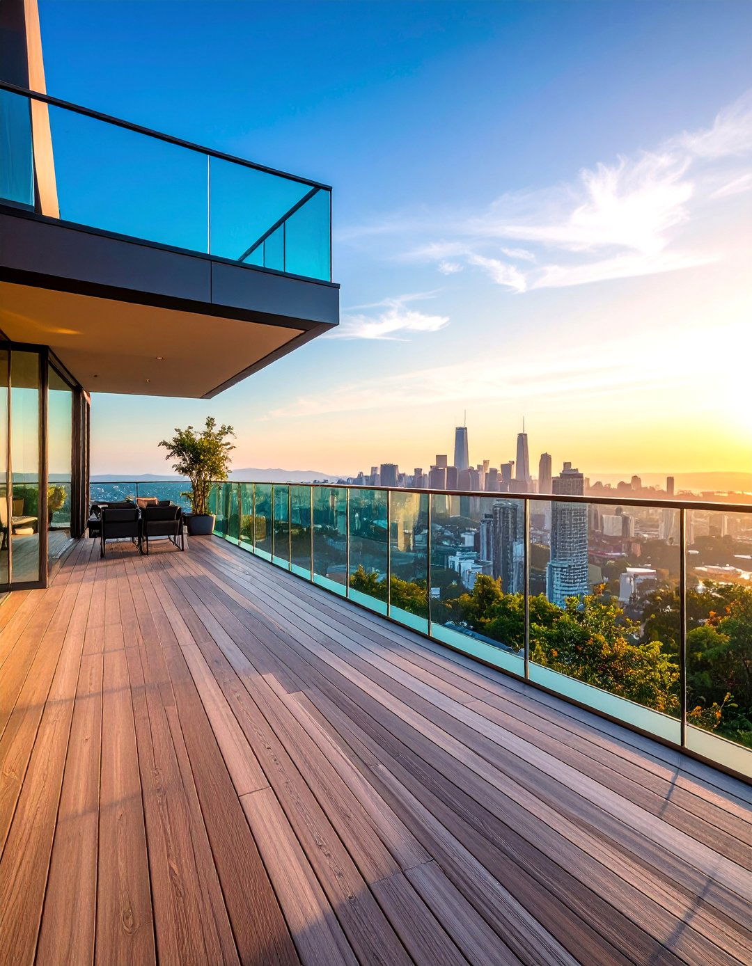 Glass Panel Contemporary Deck with City Views - 25 Patio Deck Ideas