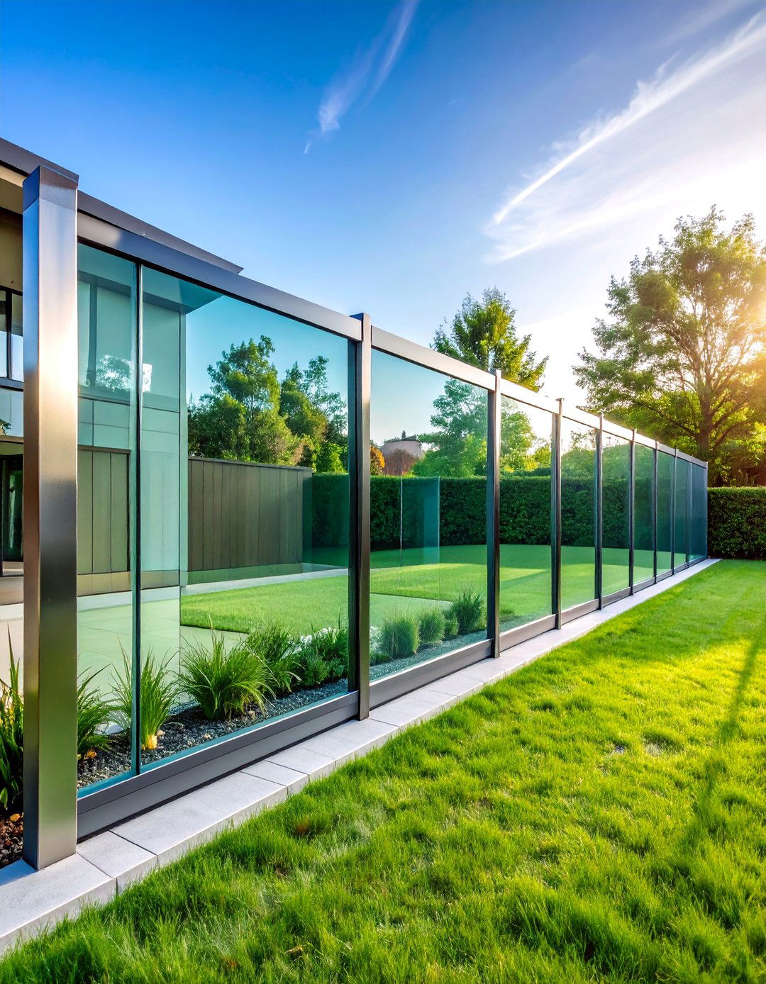 Glass Panel Fence with Modern Transparency - 25 Front Yard Fence Ideas