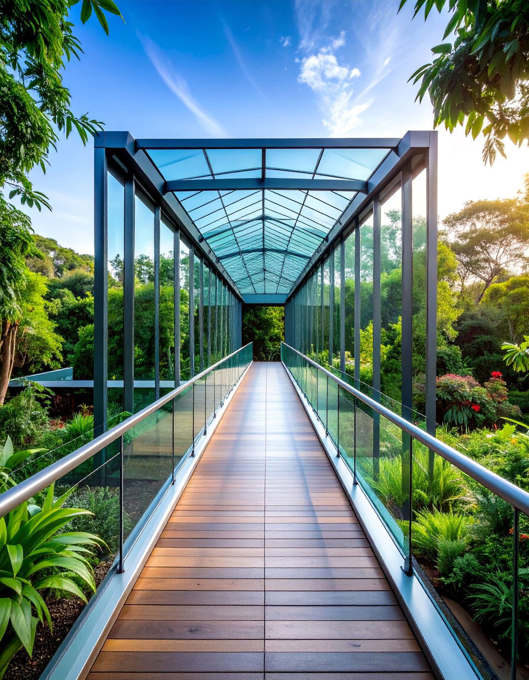 Glass Panel Garden Bridge with Steel Frame - 25 Garden Bridge Ideas