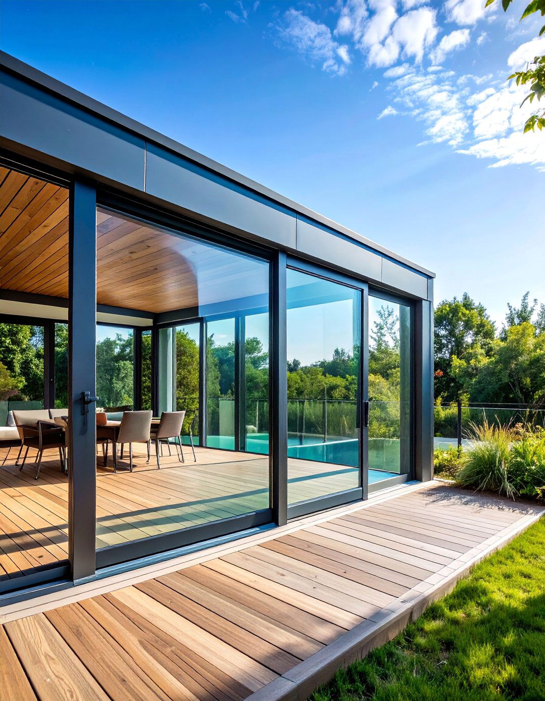 Glass Panel Gate with Aluminum Frame - 25 Deck Gate Ideas