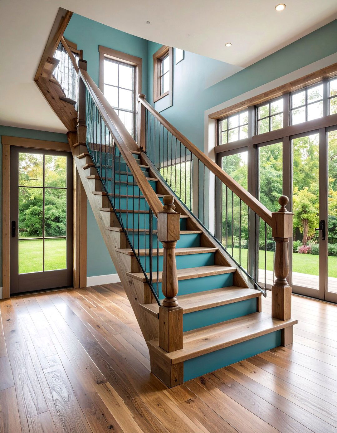 Glass Panel Inserts with Weathered Wood Frame - 25 Farmhouse Rustic Stair Railing Ideas