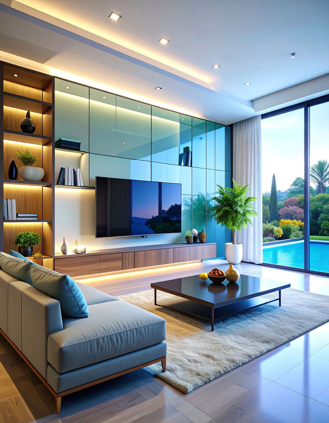 Glass Panel Media Wall with Transparent Elements - 25 Media Wall Ideas