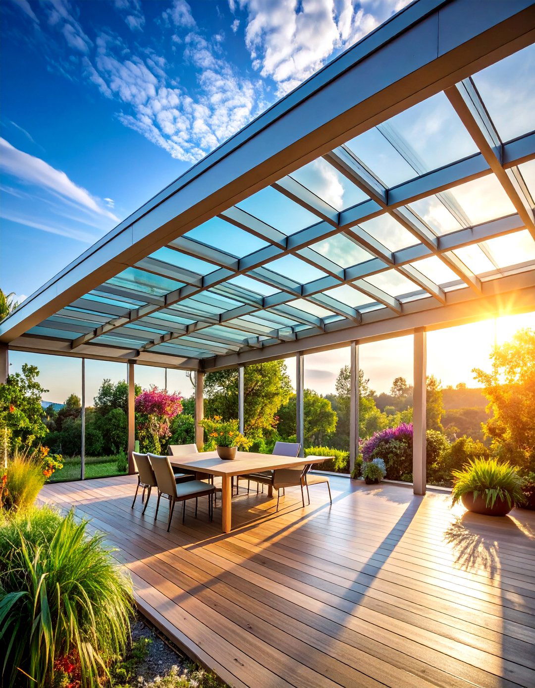 Glass Panel Pergola with Skylight Effect - 25 Pergola Shade Ideas