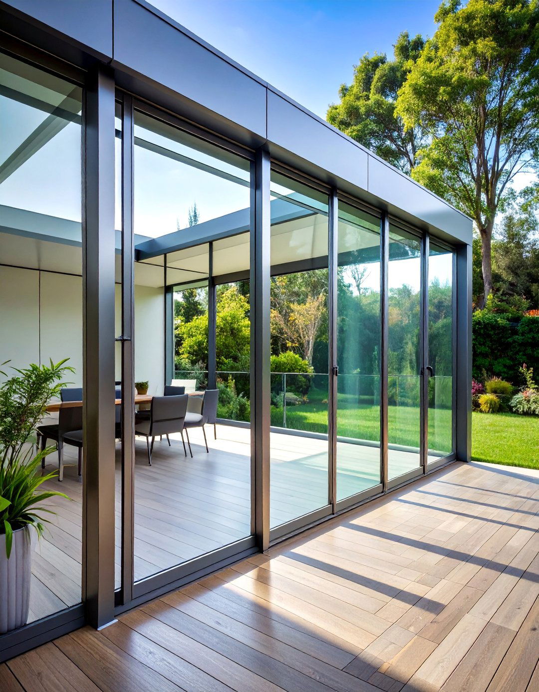 Glass Panel Wind Screen with Stainless Steel Framework - 25 Patio Wall Ideas