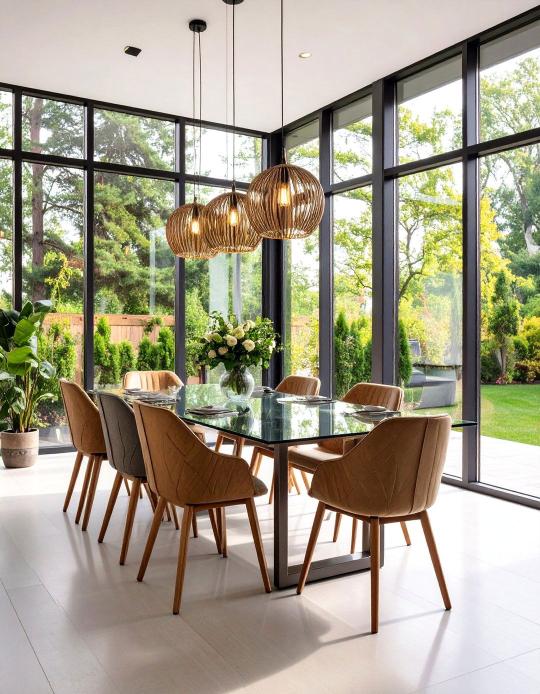 Glass Partition Dining Room with Steel Framework - 25 Bauhaus Interior Design Ideas