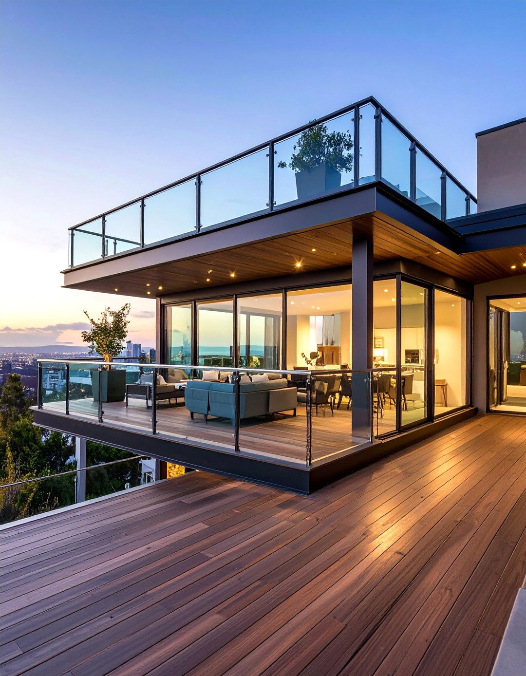 Glass Railing Modern Deck with Steel Accents - 25 2nd Floor Deck Ideas
