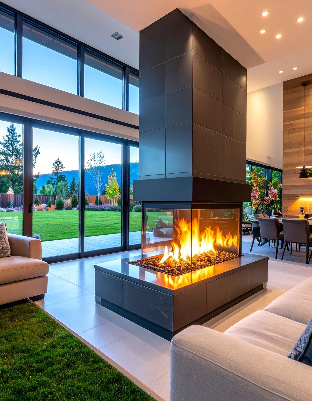 Glass Tile Corner Fireplace with Modern Sophistication - 25 Corner Gas Fireplace Ideas