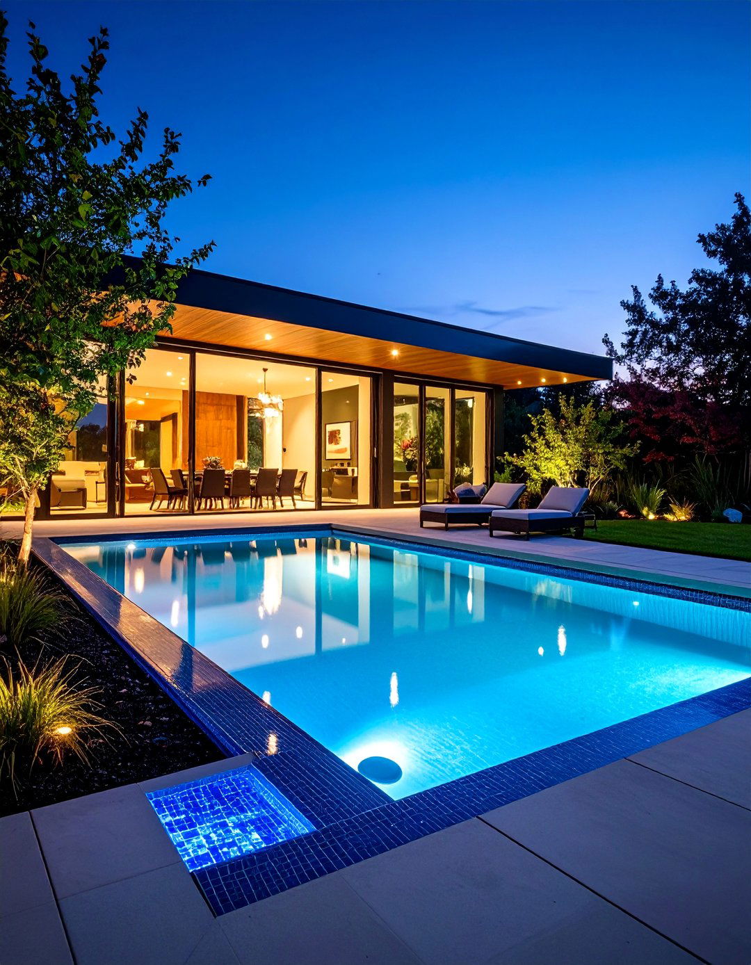 Glass Tile Spa with Linear Pool Design - 25 Rectangle Pool With Hot Tub