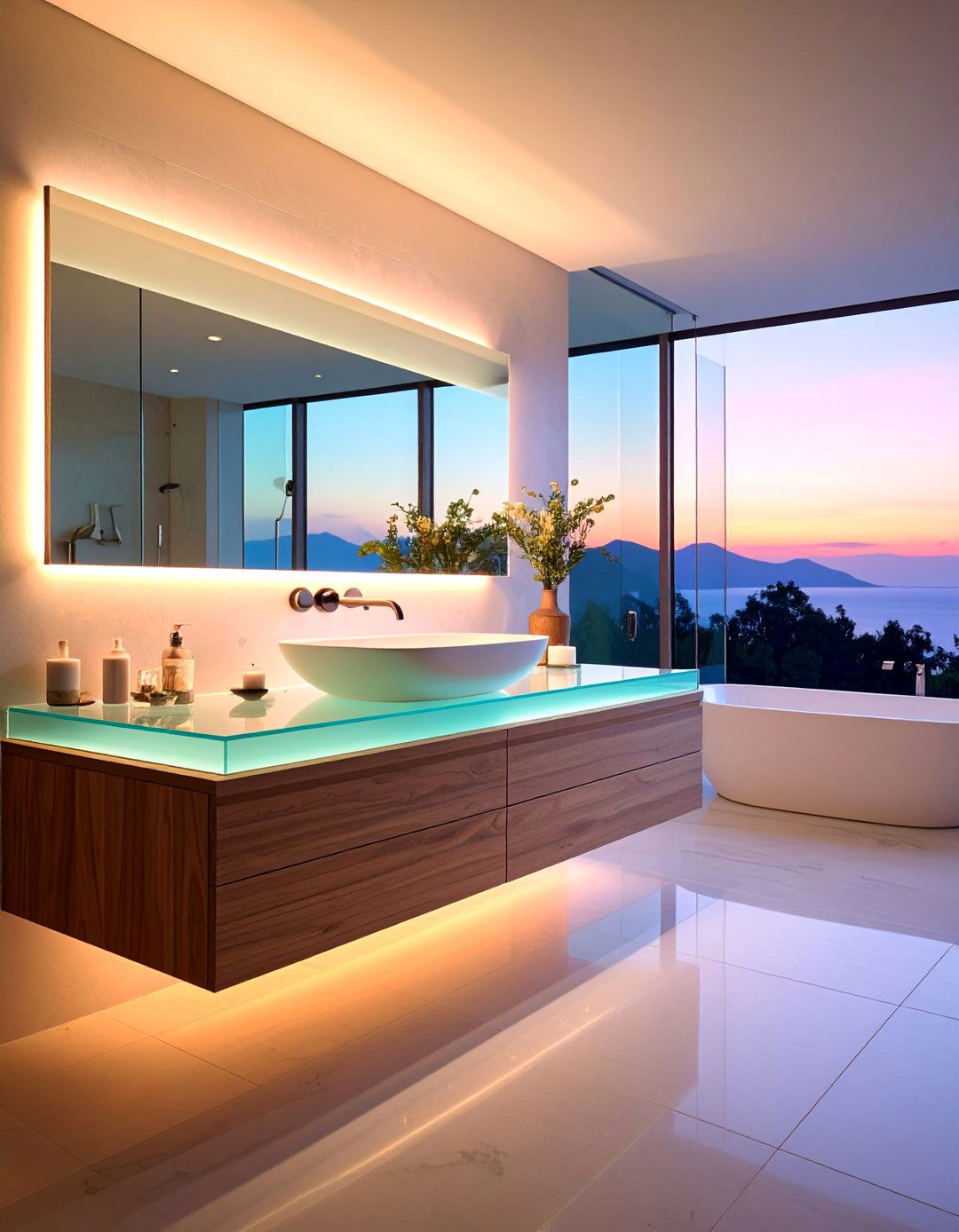Glass Top Floating Vanity with Modern Transparency - 25 Floating Vanity Bathroom Ideas