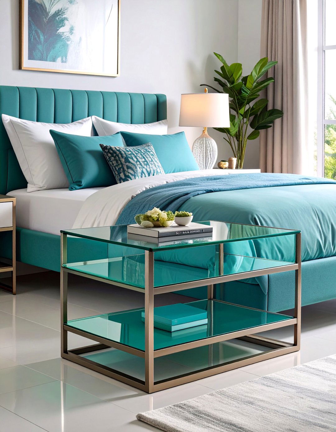 Glass Top Nightstand with Open Shelving - 25 Nightstand Ideas