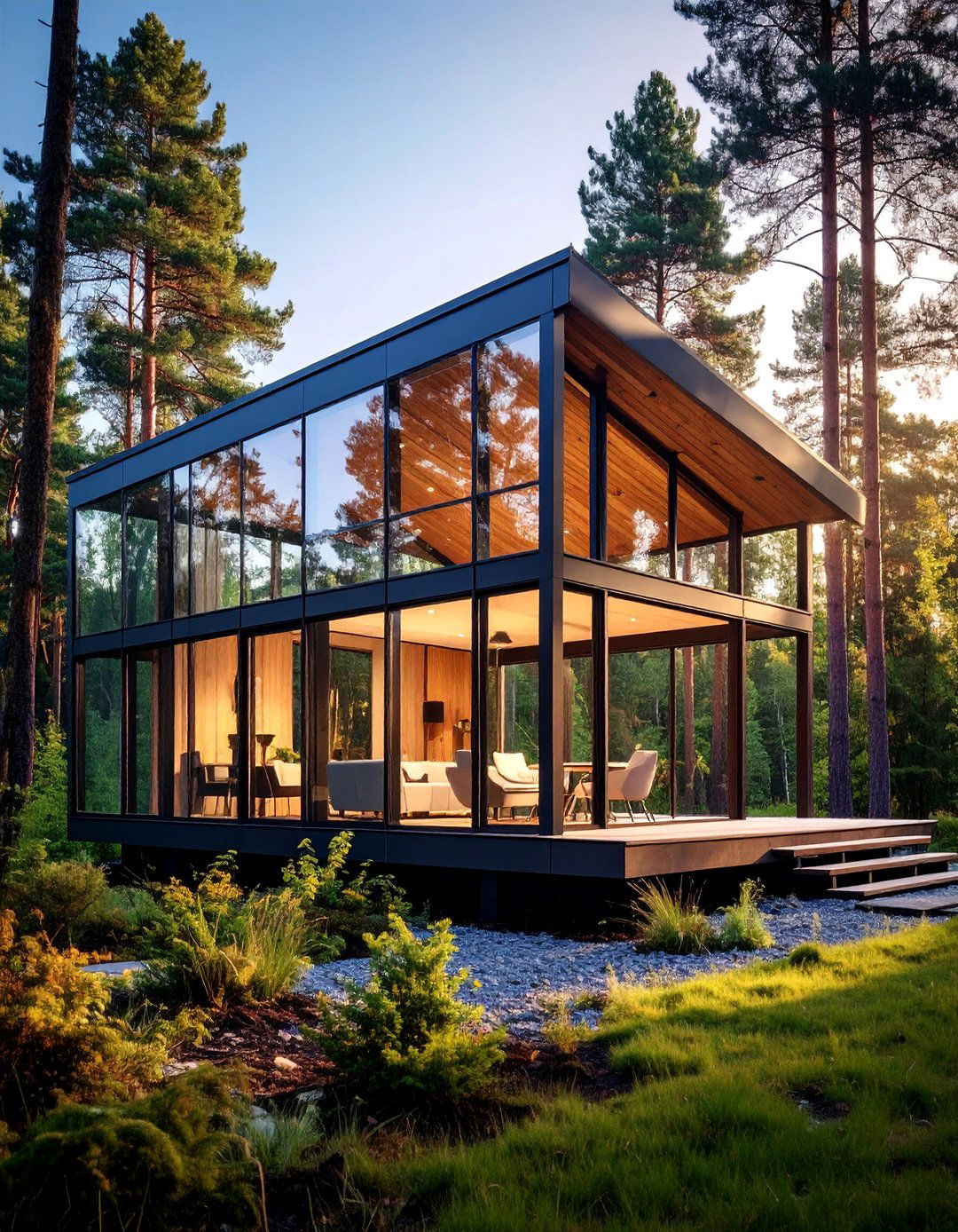 Glass Walled Pavilion with Steel Frame - 25 Scandinavian House Exterior Ideas