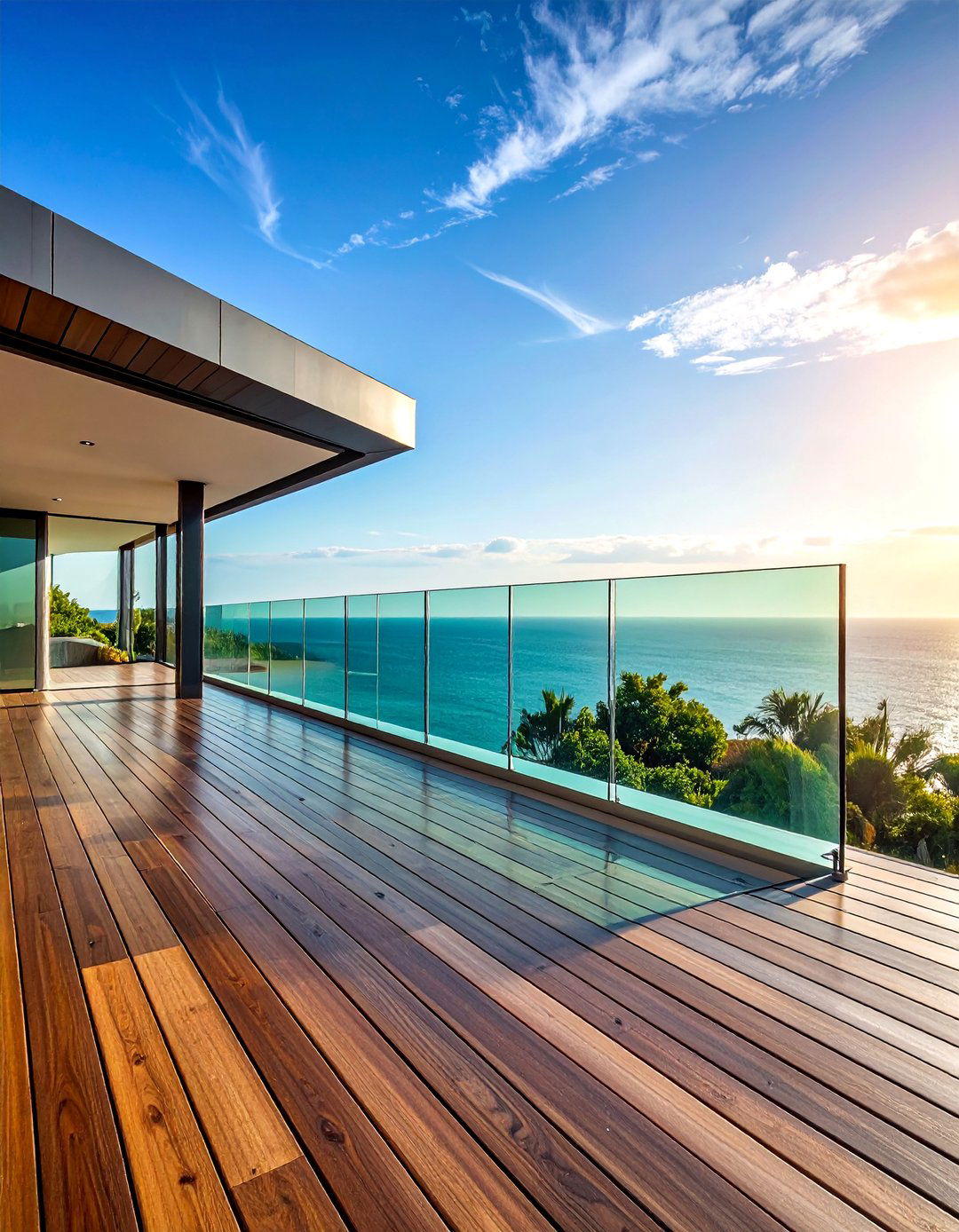 Glass and Metal Frame Combination - 25 Horizontal Deck Railing Ideas