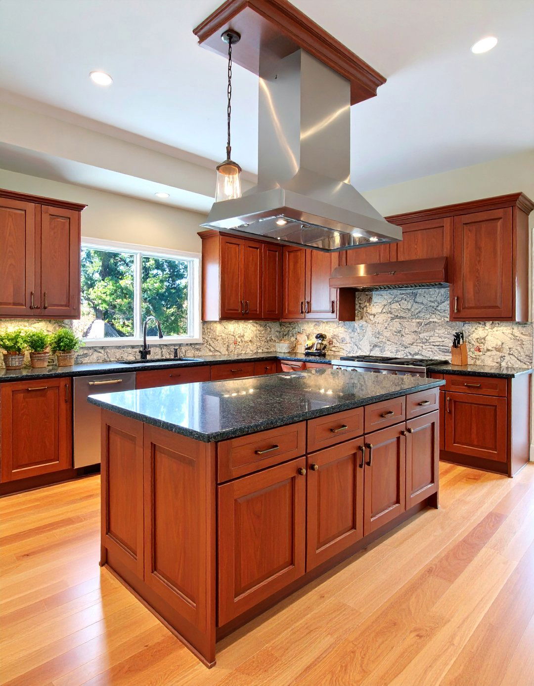 Glazed Brown Cabinets with Black Granite Composite - 25 Brown Kitchen Cabinets With Black Countertops