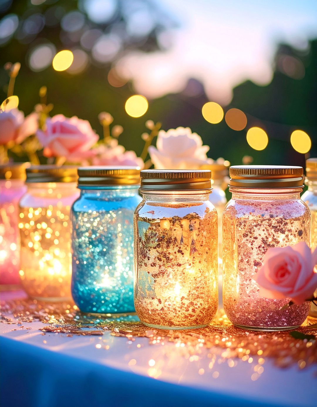 Glitter Mason Jar Sparkle Display - 25 Mason Jar Wedding Centerpieces