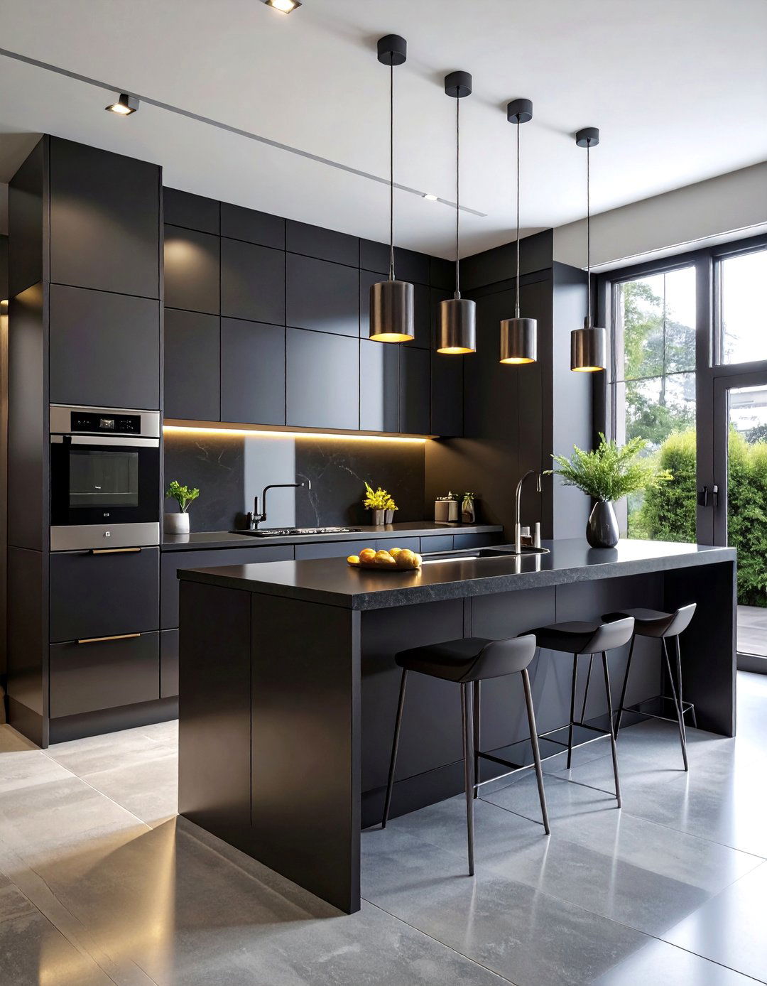 Glossy Black Flat Panel Contemporary Kitchen - 25 Black Kitchen Cabinet Ideas