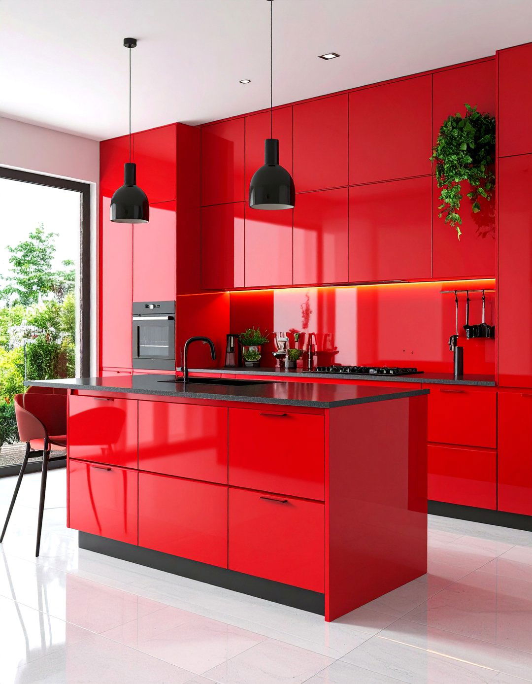 Glossy Red Contemporary Kitchen - 25 Red Kitchens