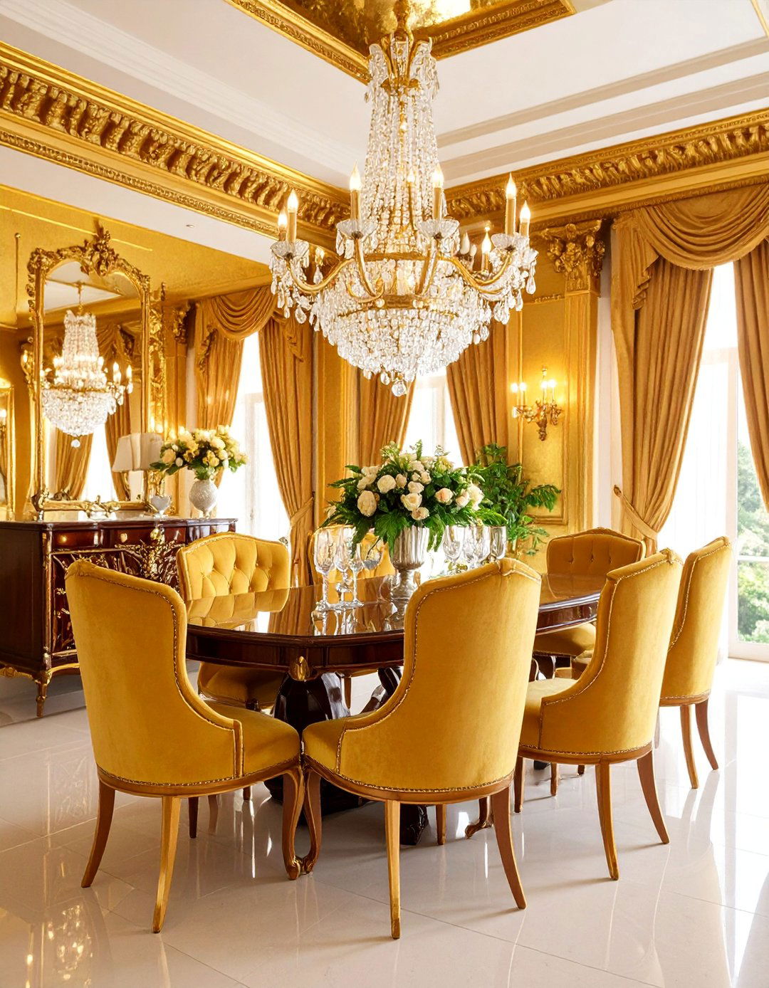 Gold Leaf Accent Wall Dining - 25 Glam Interior Design Ideas