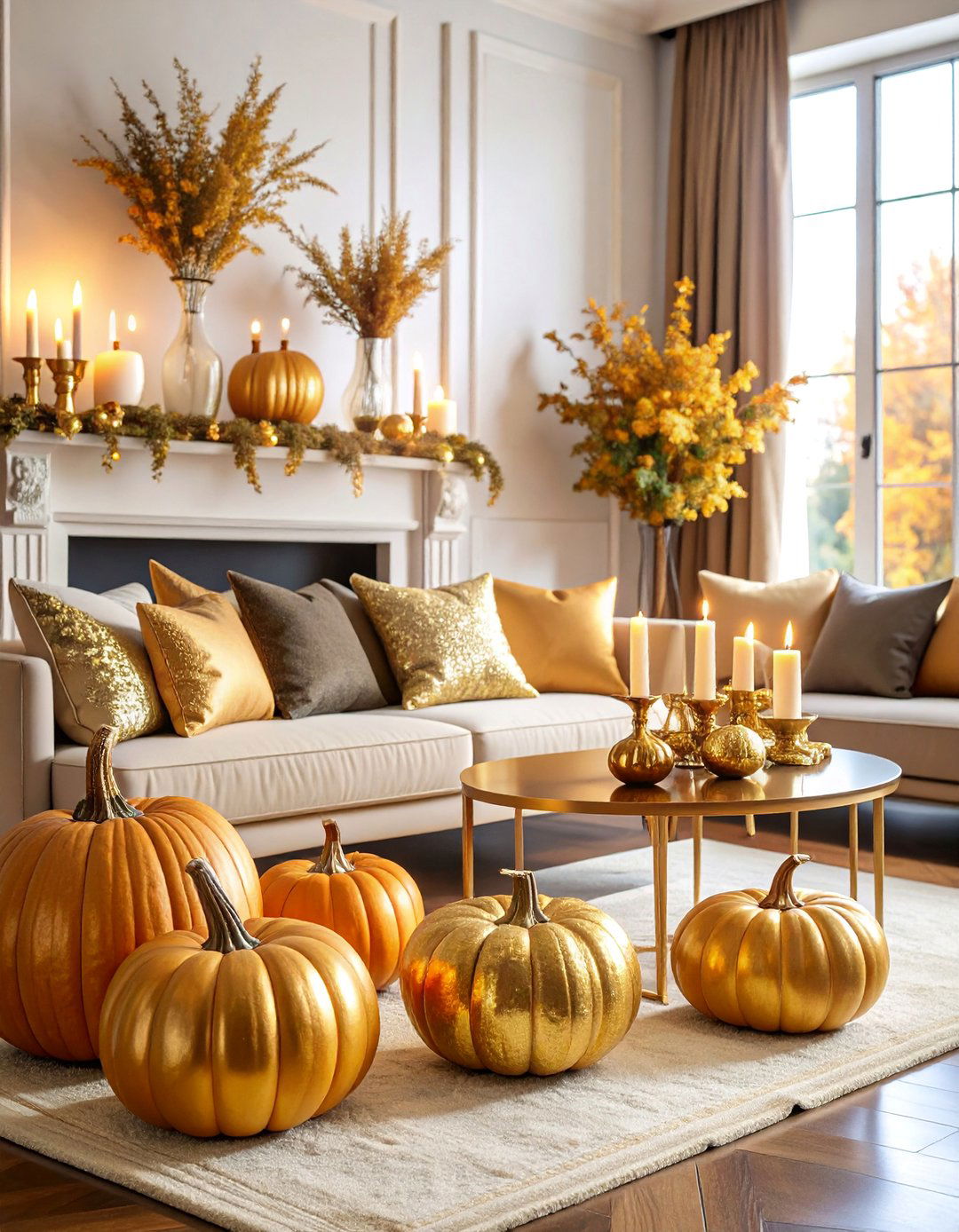 Golden Glamour Fall Mantel Design - 25 Fall Mantel Decor Ideas