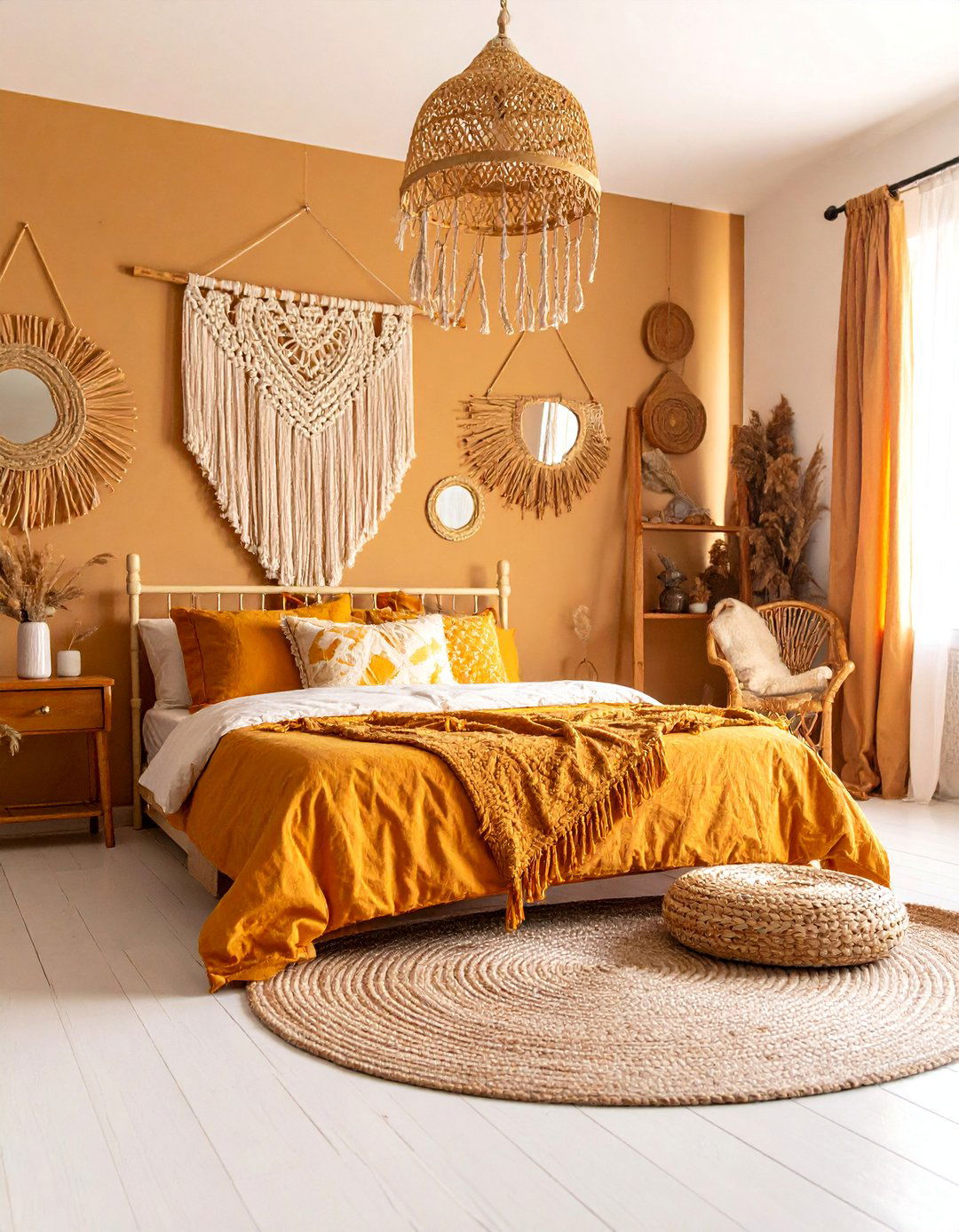 Golden Hour Bedroom with Amber and Cream Palette - 25 Boho Cottage Style Decor Ideas