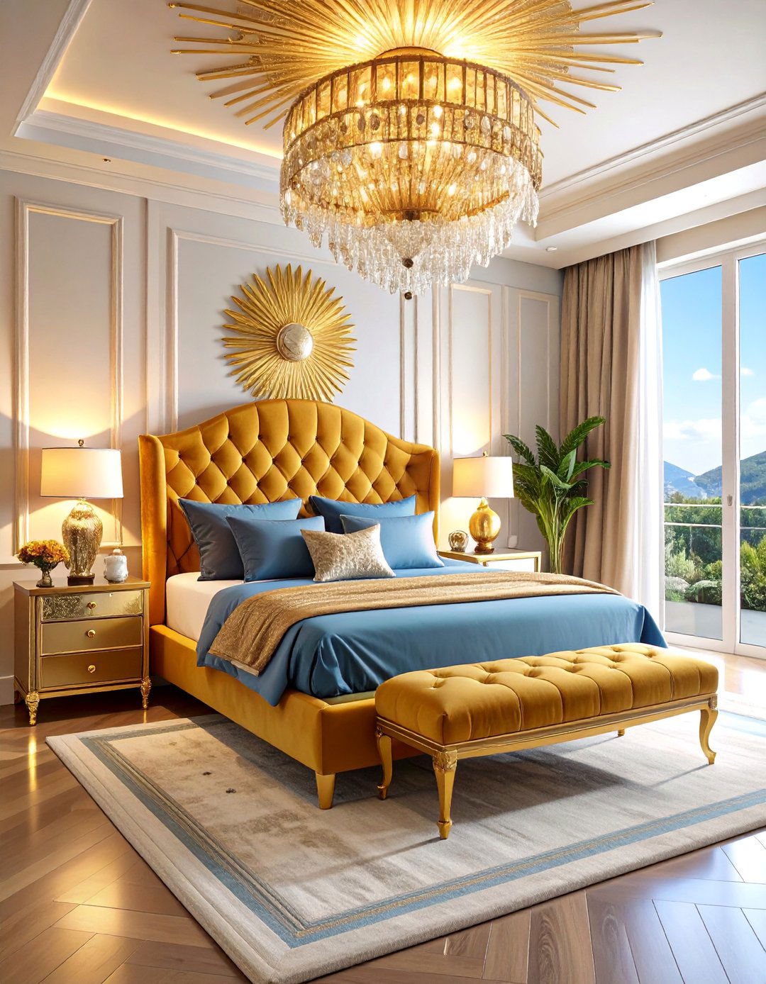 Golden Sunburst Luxury Suite - 25 Glam Bedroom Ideas