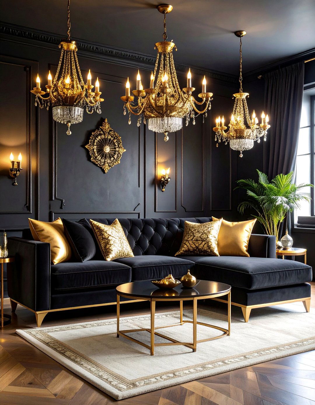 Gothic Black Gold Drama Room - 25 Black and Gold Living Room Ideas