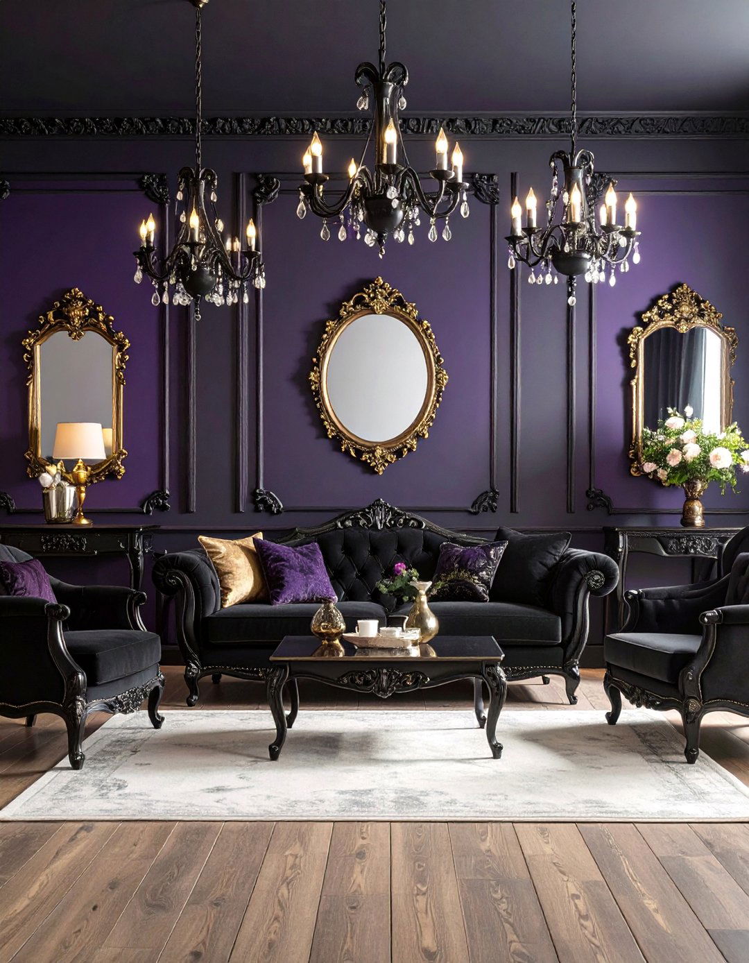 Gothic Black Living Room with Dark Romance - 25 Black Living Room Ideas