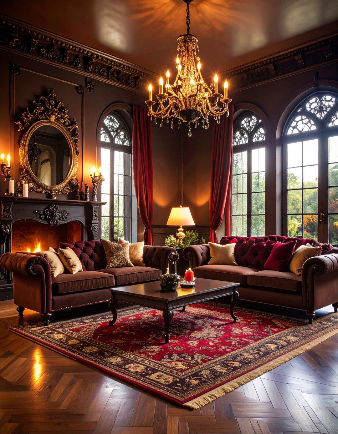 Gothic Dark Brown Couch with Dramatic Elements - 25 Dark Brown Couch Living Room Ideas