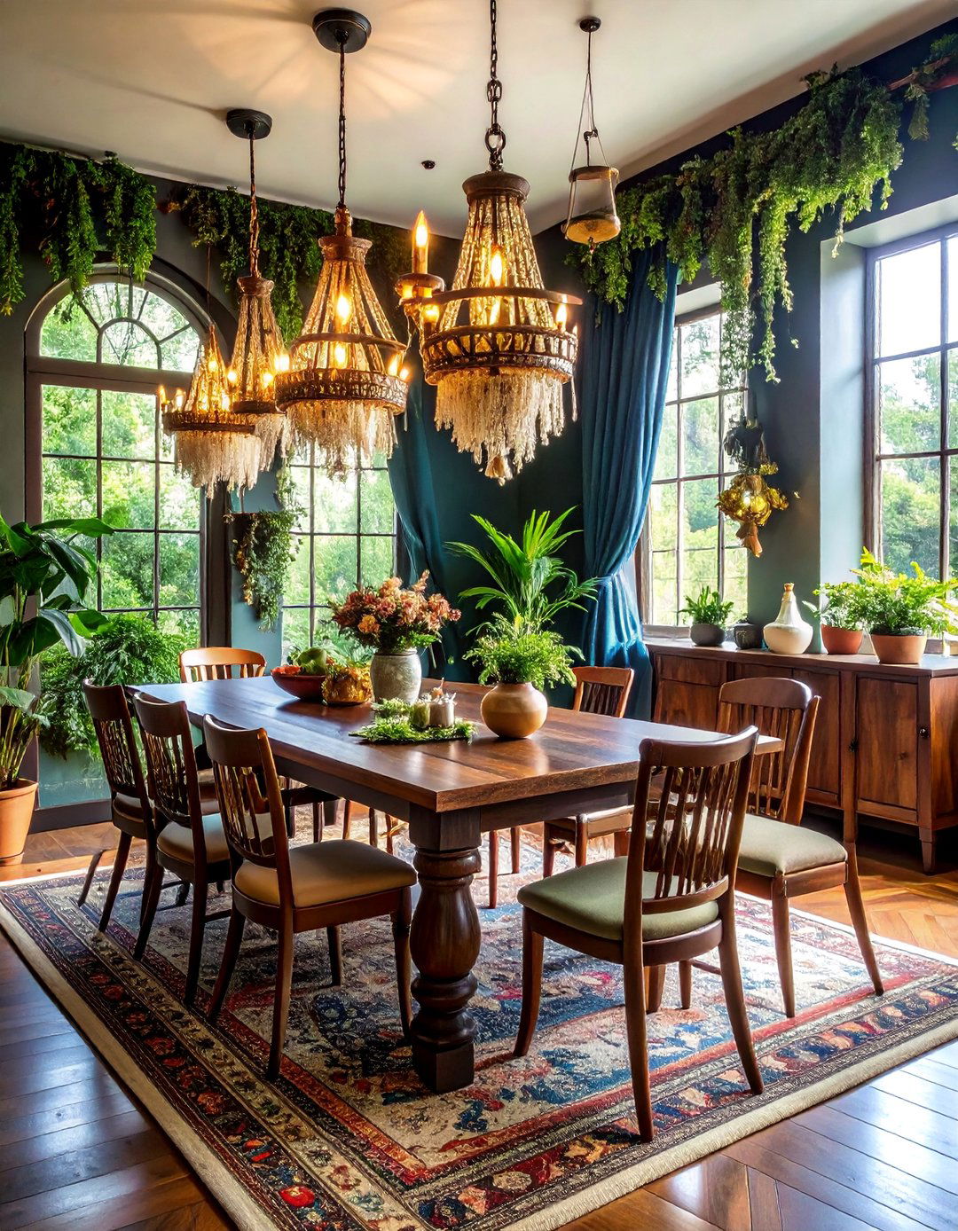 Gothic Dining Nook with Bohemian Feast Settings - 25 Gothic Boho Decor Ideas