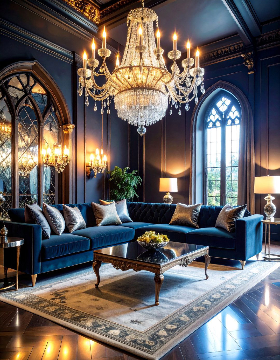 Gothic Glam Living Room with Crystal Details - 25 Gothic Living Room Ideas