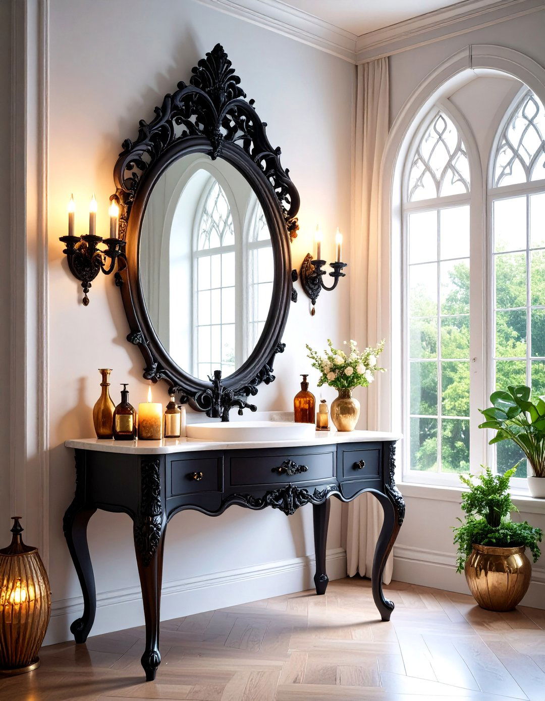 Gothic Glam Powder Room with Boho Accessories - 25 Gothic Boho Decor Ideas