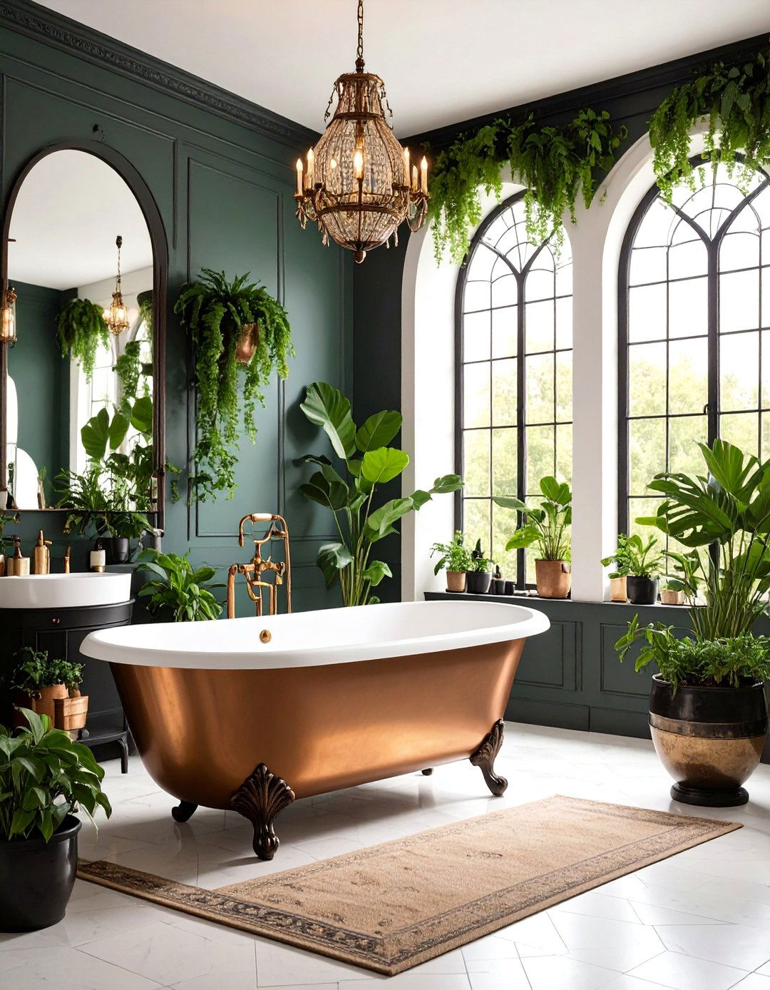 Gothic Greenhouse Bathroom with Dark Botanical Elements - 25 Gothic Bathroom Ideas