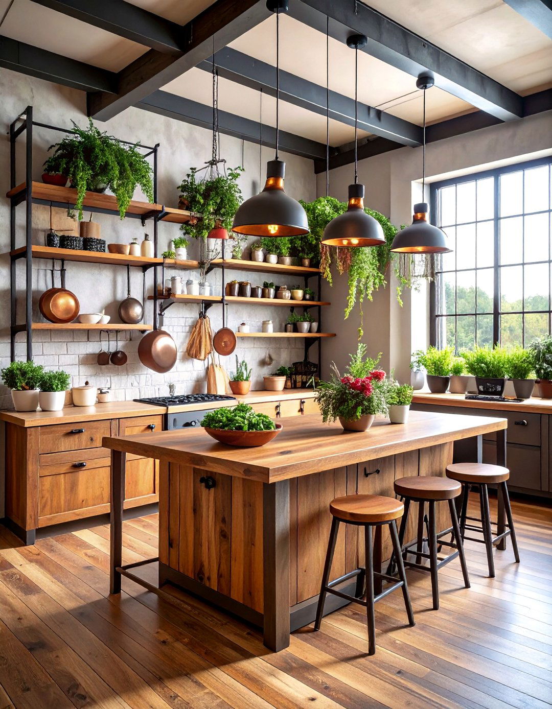 Gothic Industrial Kitchen with Bohemian Herb Garden - 25 Gothic Boho Decor Ideas