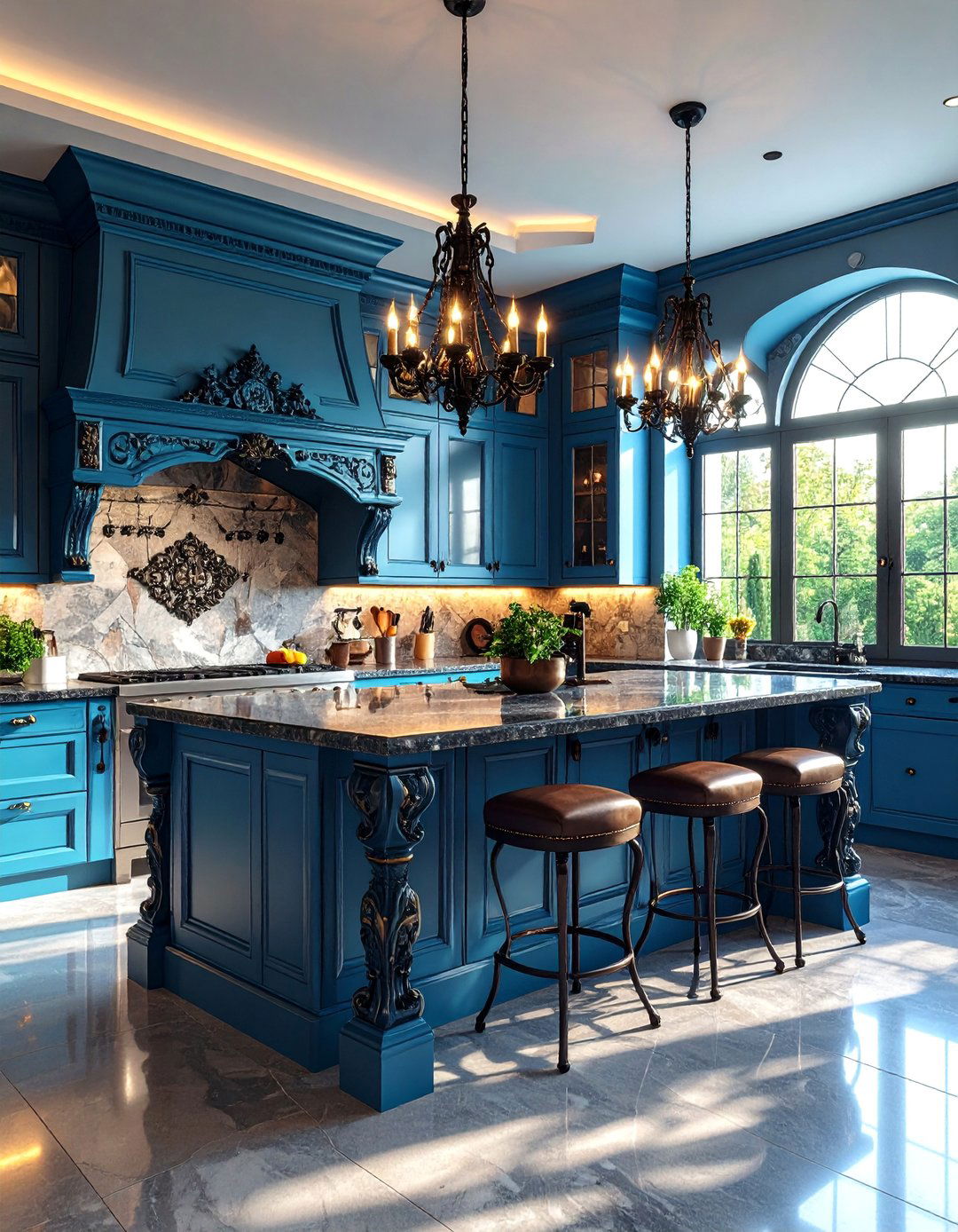 Gothic Kitchen Island with Ornate Wrought Iron Details - 25 Gothic Kitchen Ideas