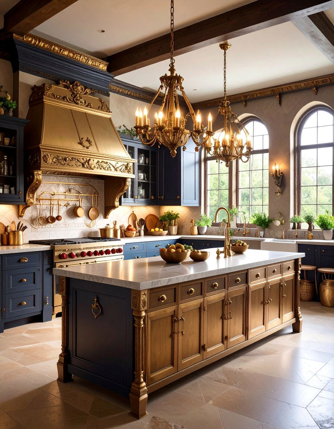 Gothic Kitchen with Antique Brass Hardware - 25 Gothic Kitchen Ideas