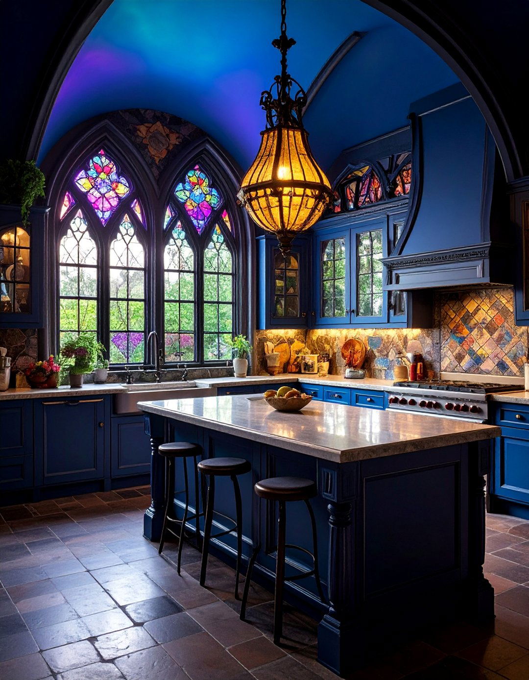 Gothic Kitchen with Stained Glass Window Accents - 25 Gothic Kitchen Ideas