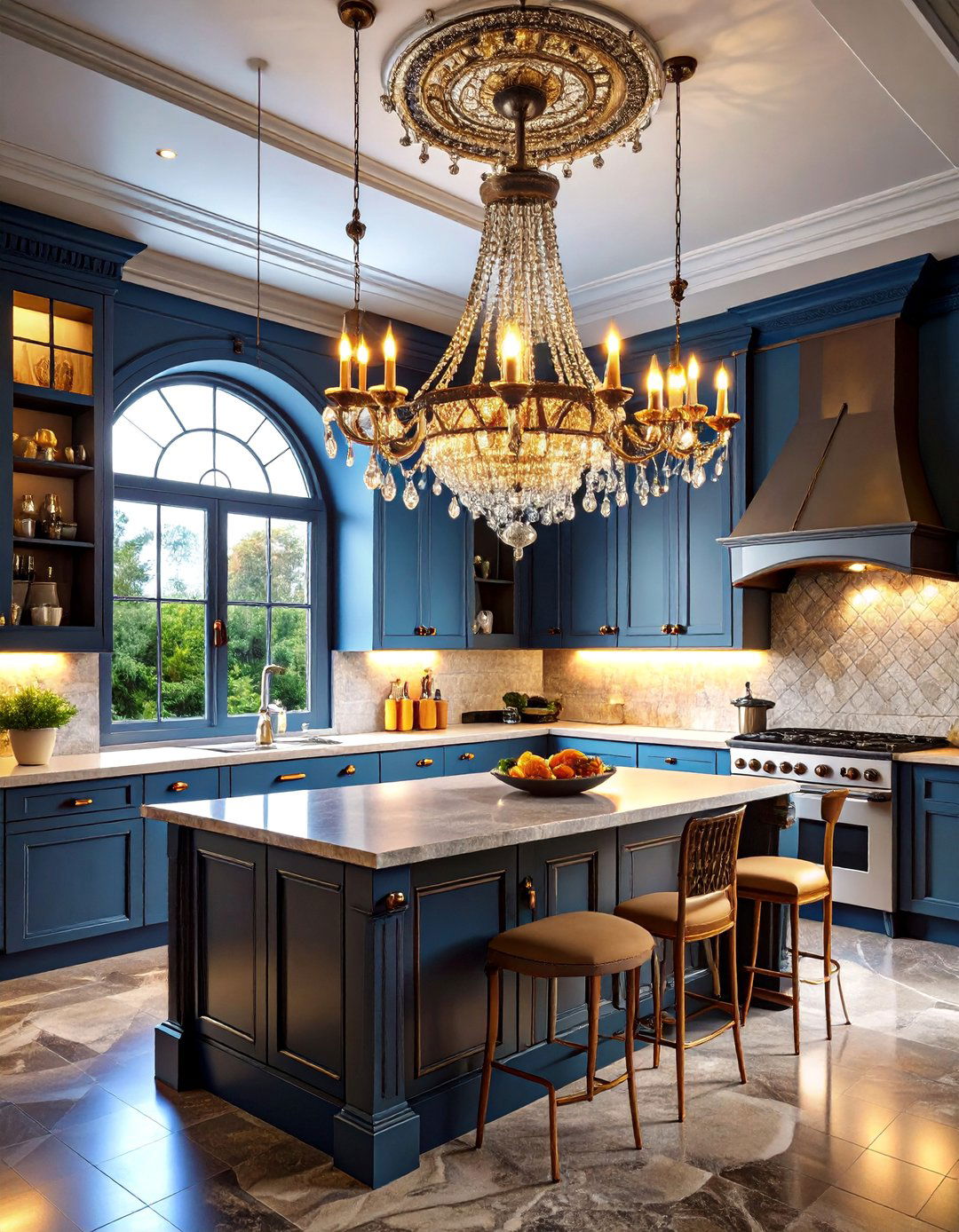 Gothic Kitchen with Vintage Chandelier Lighting - 25 Gothic Kitchen Ideas