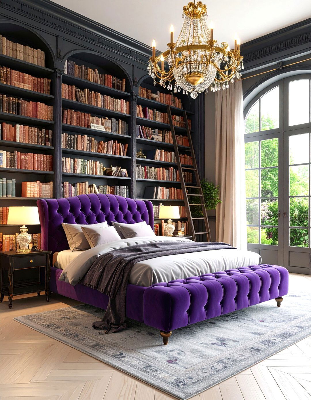 Gothic Library Bedroom with Pastel Book Spines - 25 Pastel Goth Bedroom Ideas