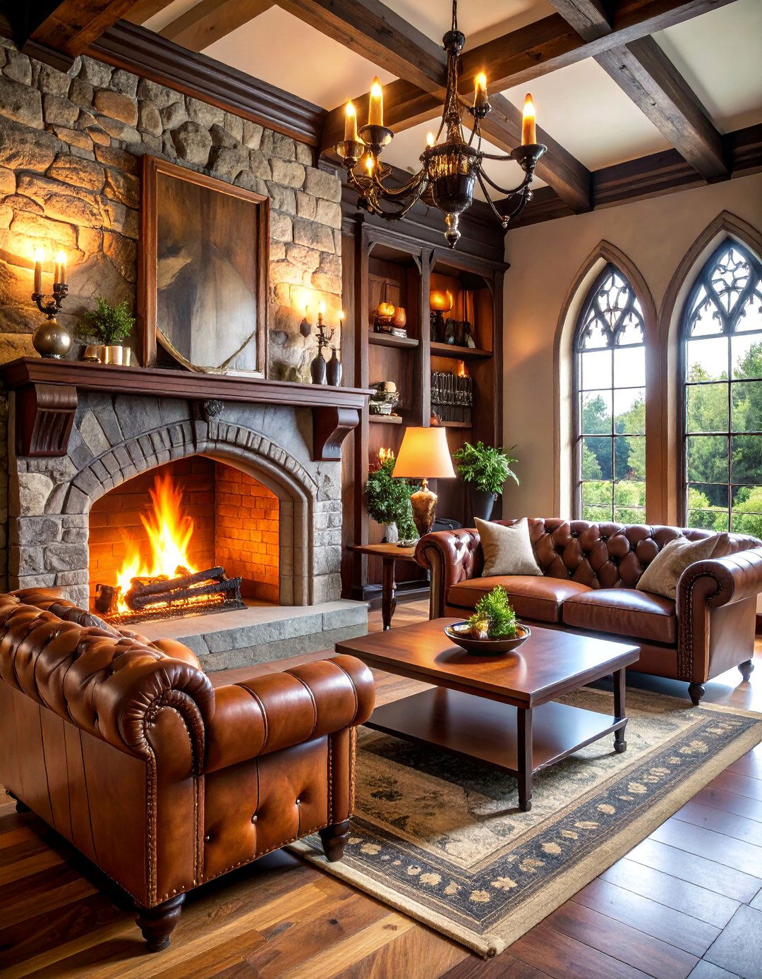 Gothic Living Room with Fireplace Centerpiece Design - 25 Gothic Living Room Ideas
