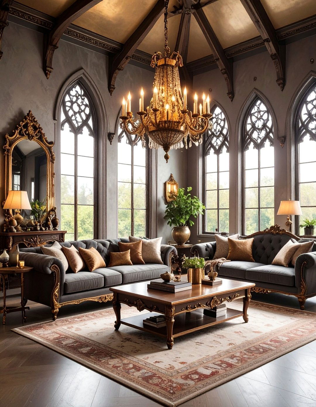 Gothic Living Room with Metallic Gold and Brass Accents - 25 Gothic Living Room Ideas