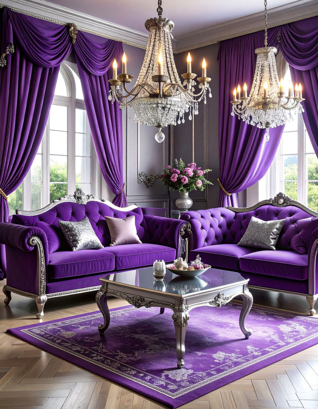 Gothic Living Room with Purple and Silver Sophistication - 25 Gothic Living Room Ideas