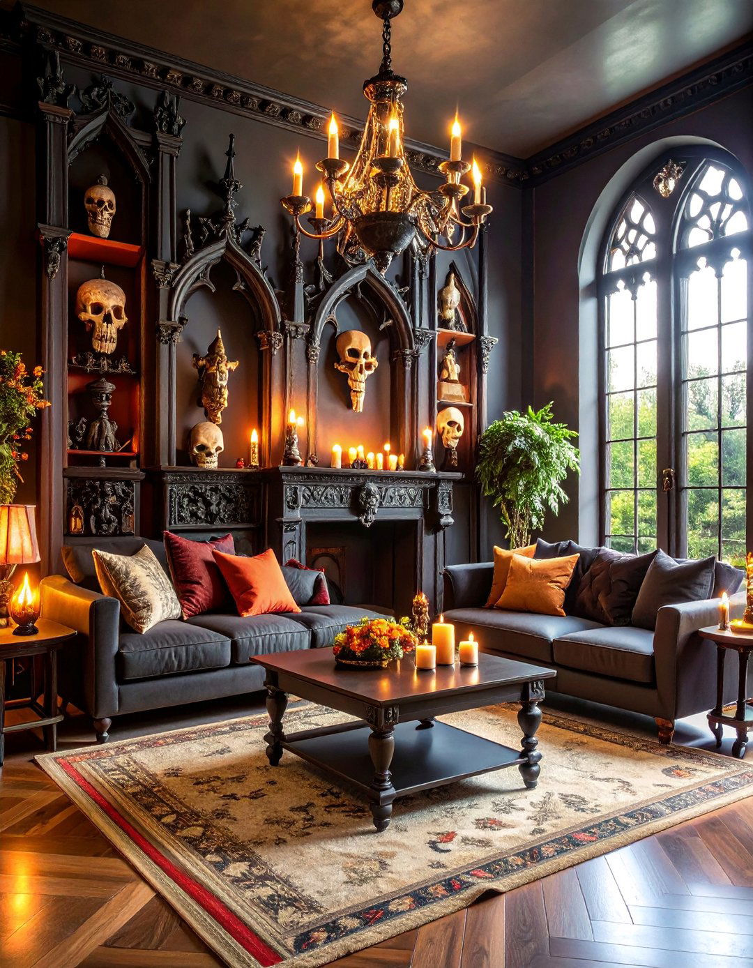 Gothic Living Room with Skull and Gothic Motif Decor - 25 Gothic Living Room Ideas