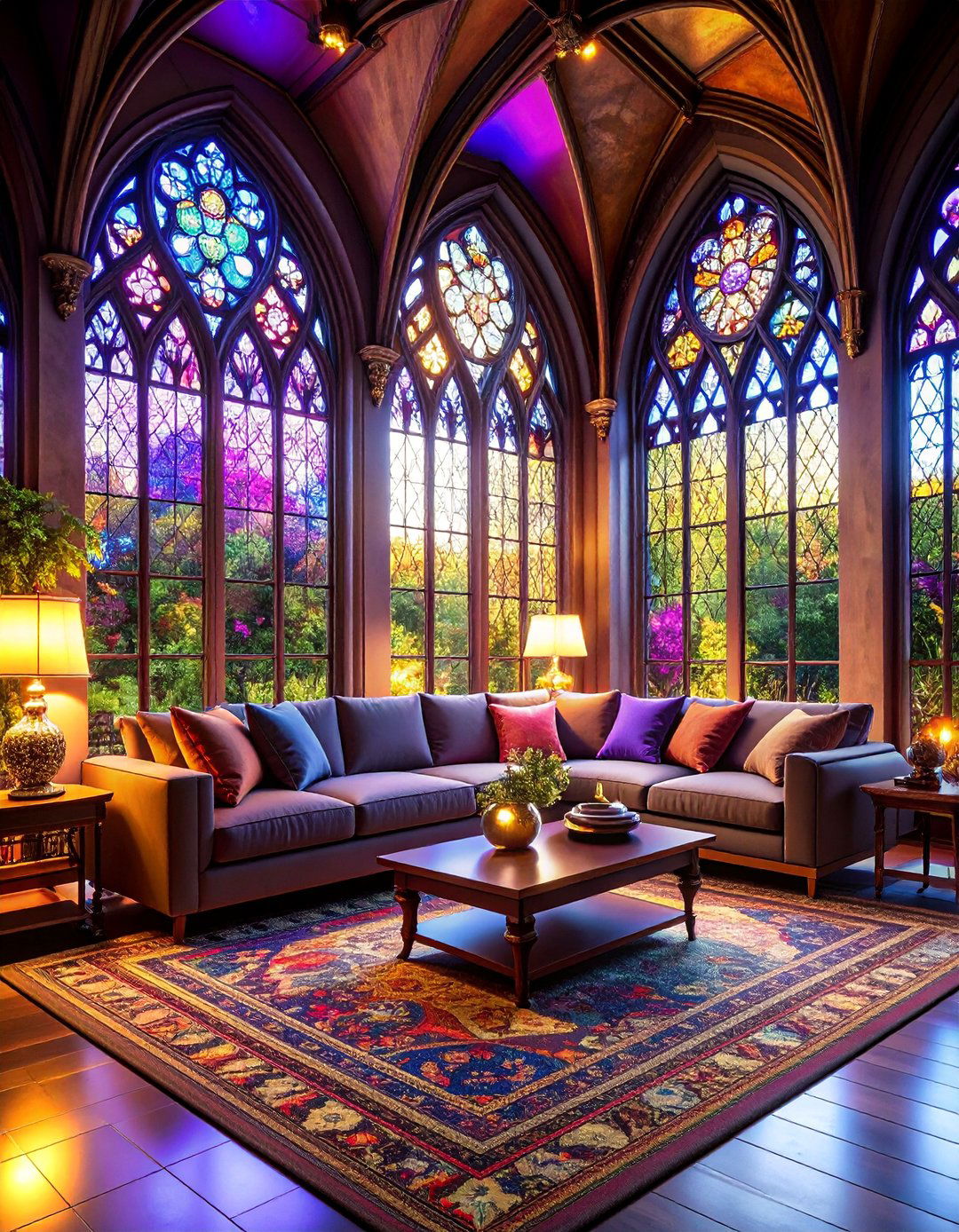 Gothic Living Room with Stained Glass Window Features - 25 Gothic Living Room Ideas