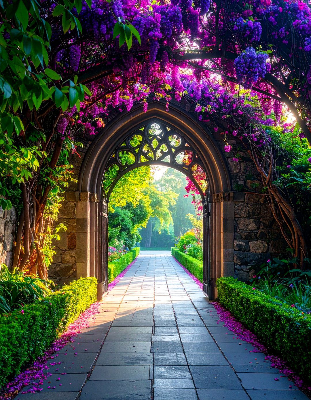 Gothic Pointed Arch Gate with Medieval Character - 25 Metal Garden Gate Ideas