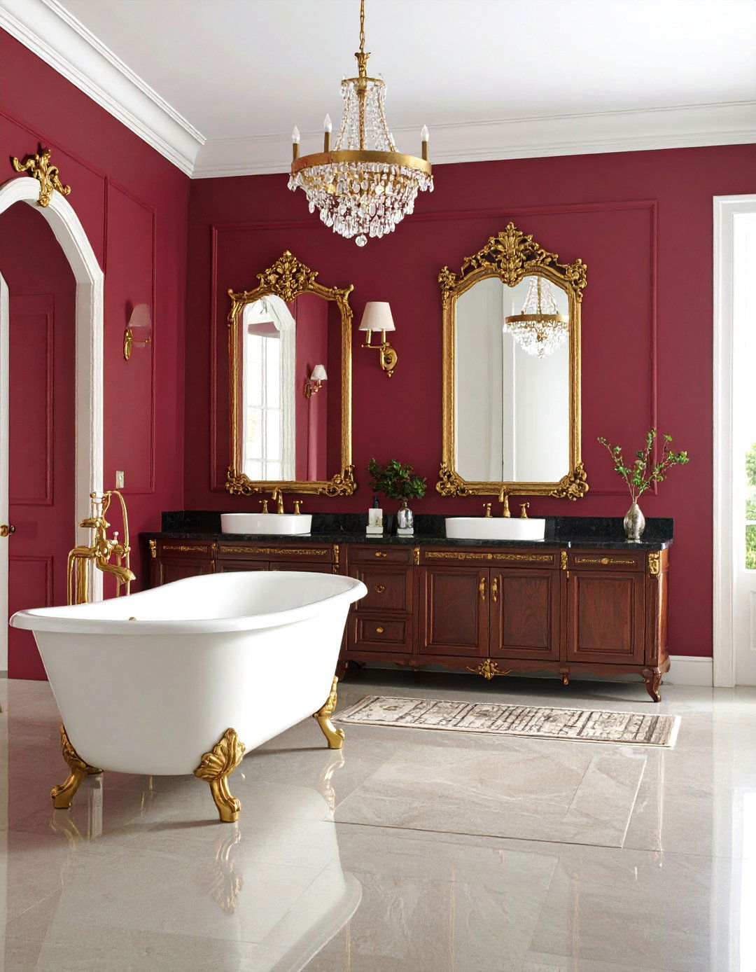 Gothic Revival Bathroom with Ornate Details - 25 Dark Bathroom Ideas