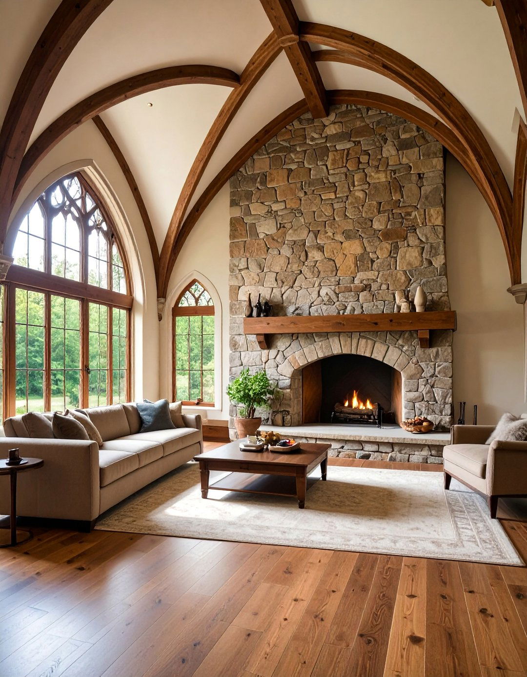 Gothic Revival with Cathedral Elements and Pointed Arches - 25 Rooms With Fireplaces With Vaulted Ceilings Features