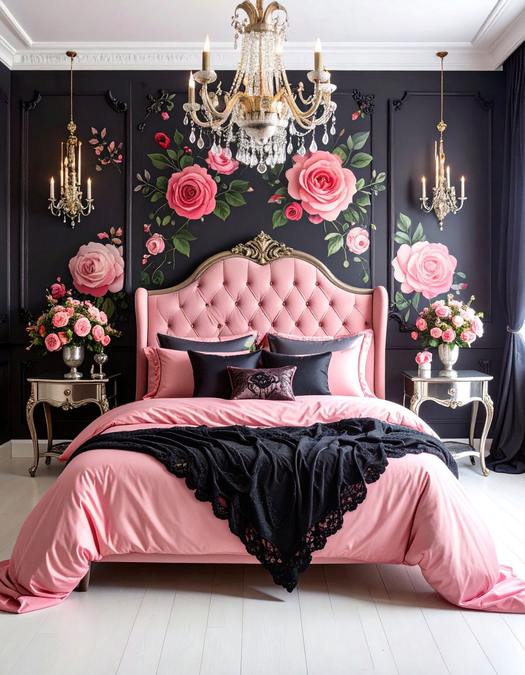 Gothic Romance Bedroom with Dark Florals - 25 Pastel Goth Bedroom Ideas